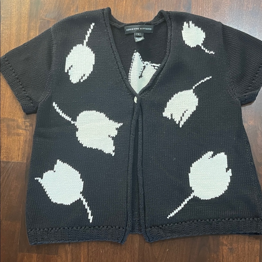 Adrienne Vittadini Black and White Floral Cardigan